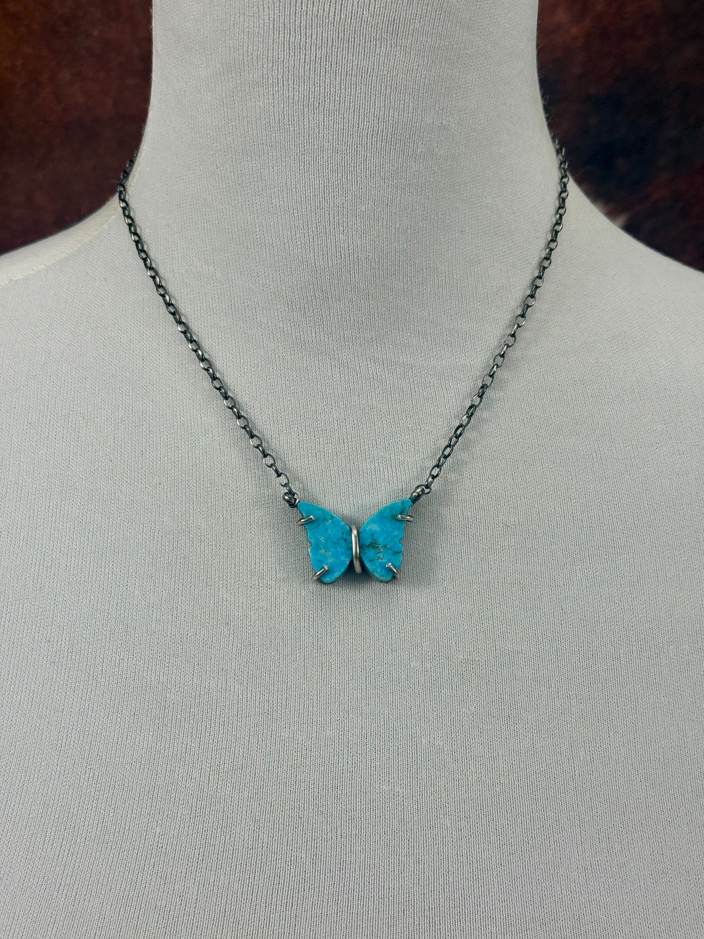 Kingman Turquoise Sterling SIlver Butterly Waterproof Necklace