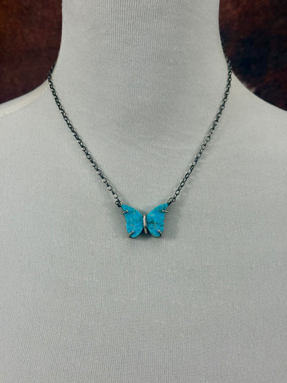 Kingman Turquoise Sterling SIlver Butterly Waterproof Necklace
