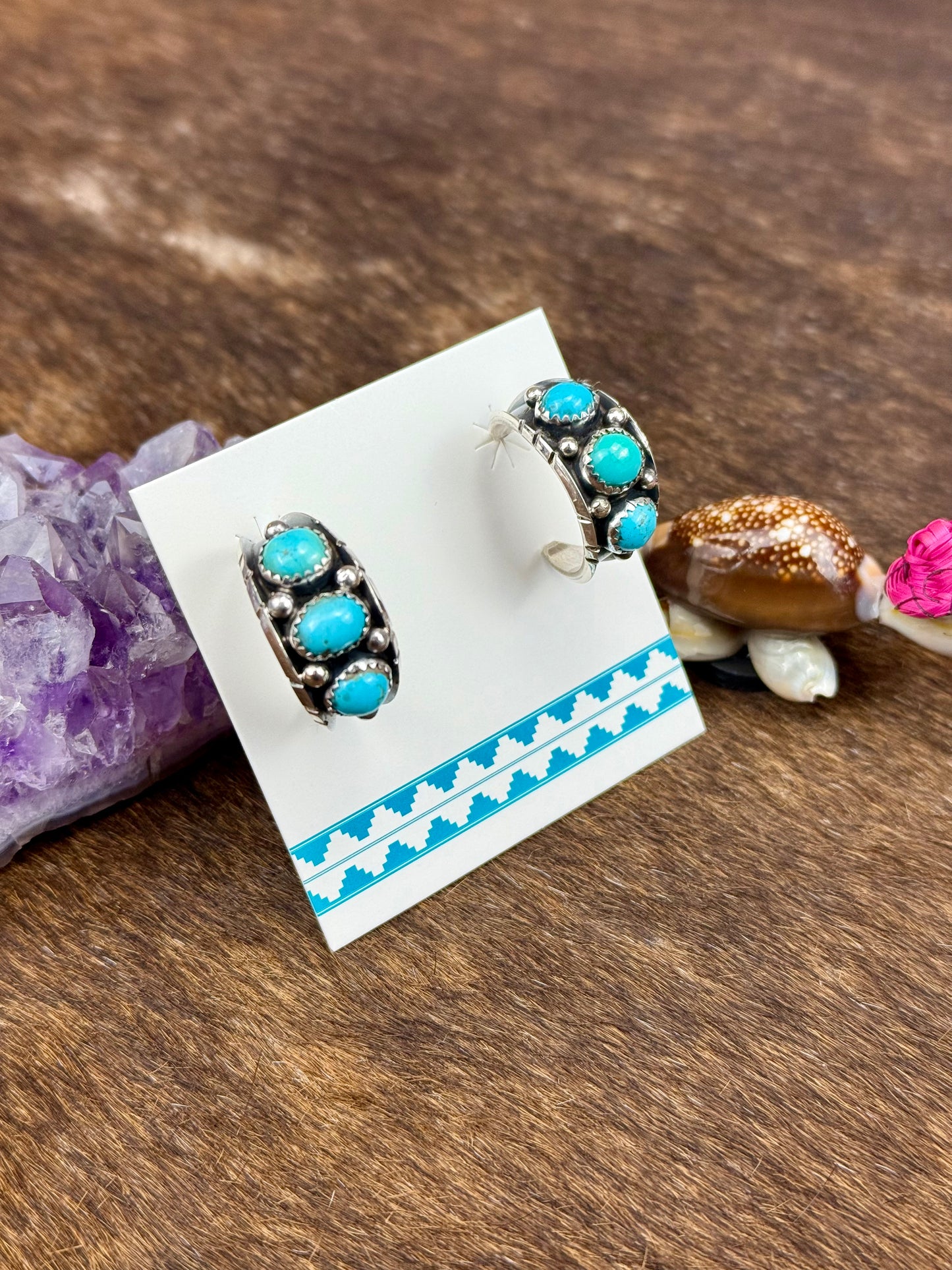 Kingman Turquoise Sterling Silver Three Stone Earrings