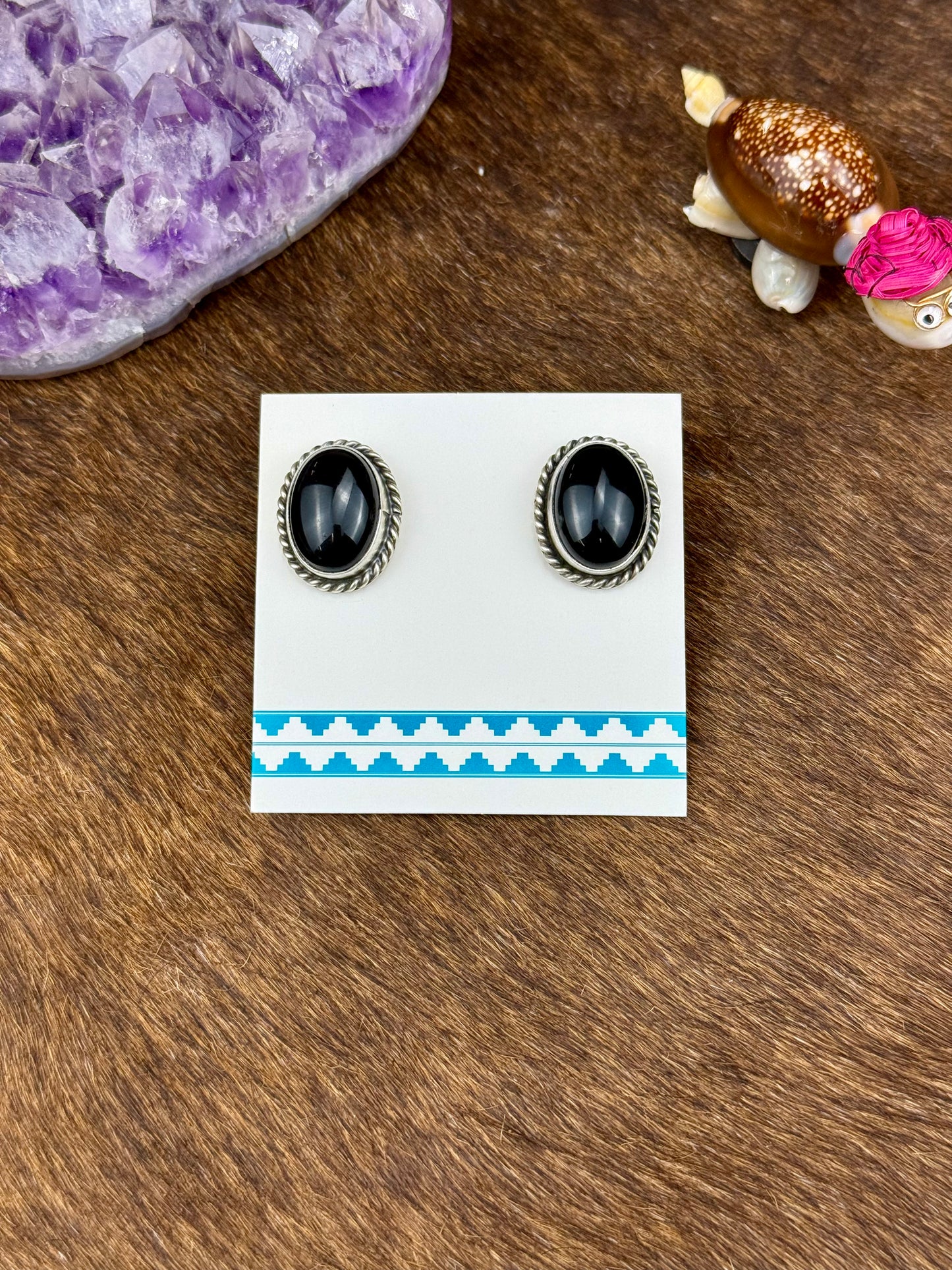 Black Onyx Sterling Silver Single Stone Earrings