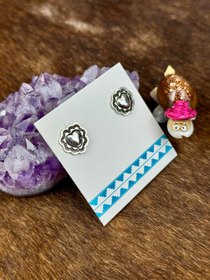 Sterling Silver Stamped Heart Earrings