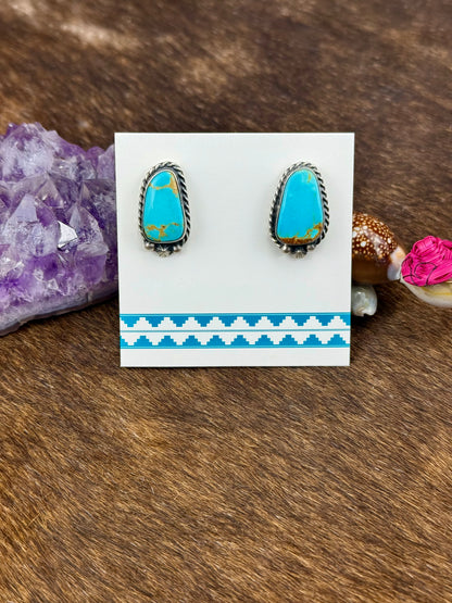 Kingman Turquoise Sterling Silver Stud Earrings