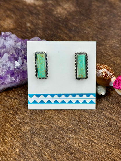 Kingman Turquoise Sterling Silver Bar Earrings