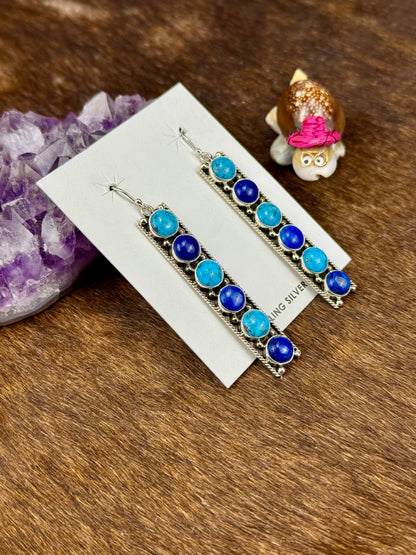 Kingman Turquoise and Lapis Sterling Silber Strip Earrings