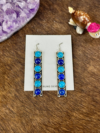 Kingman Turquoise and Lapis Sterling Silber Strip Earrings