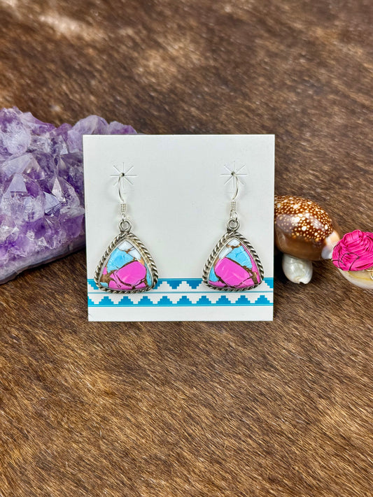Cotton Candy Sterling Silver Triangle Dangle Earrings