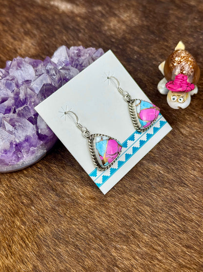 Cotton Candy Sterling Silver Triangle Dangle Earrings