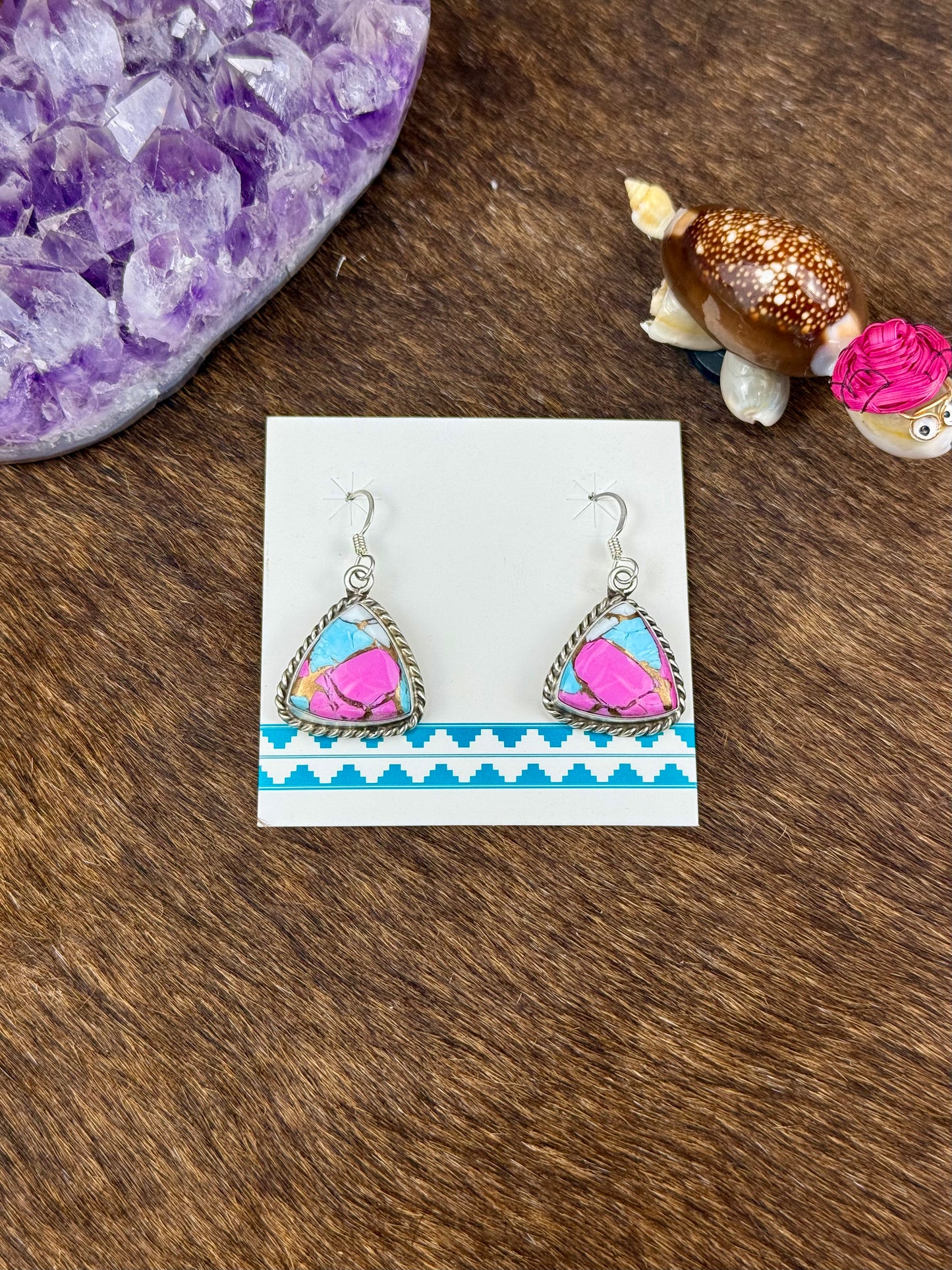 Cotton Candy Sterling Silver Triangle Dangle Earrings