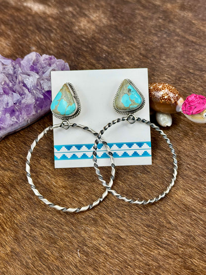 Kingman Turquoise Sterling Silver Hoop Earrings