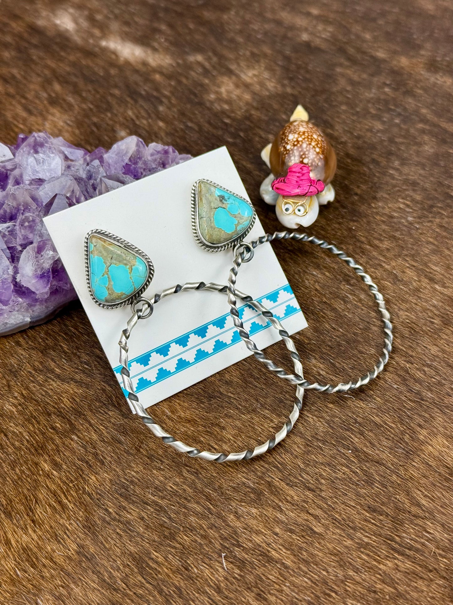 Kingman Turquoise Sterling Silver Hoop Earrings