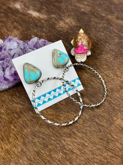 Kingman Turquoise Sterling Silver Hoop Earrings
