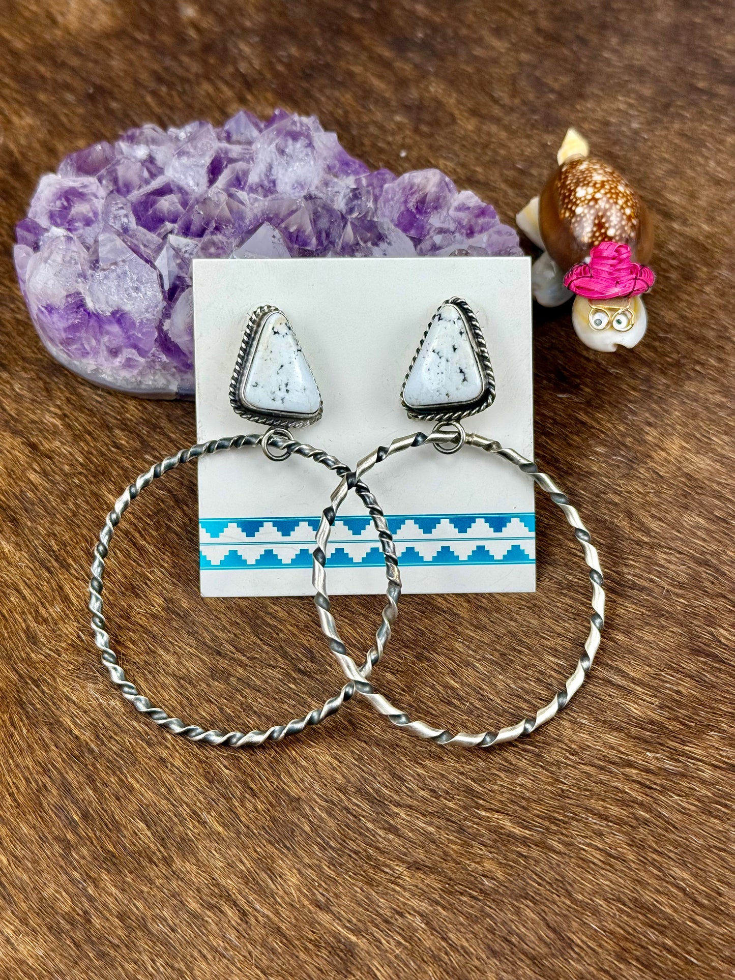 White Buffalo Sterling Silver Hoop Earrings