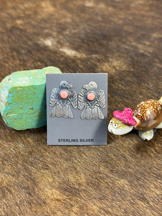 Single Stone Thunder Bird Pink Conch Earring