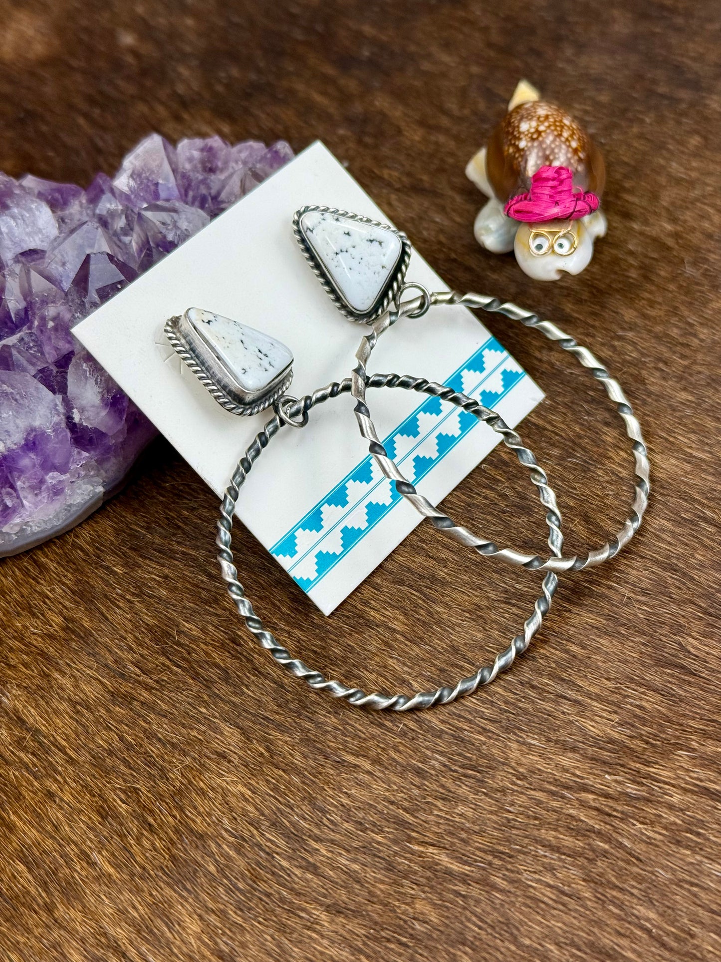 White Buffalo Sterling Silver Hoop Earrings