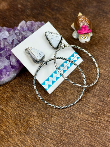 White Buffalo Sterling Silver Hoop Earrings