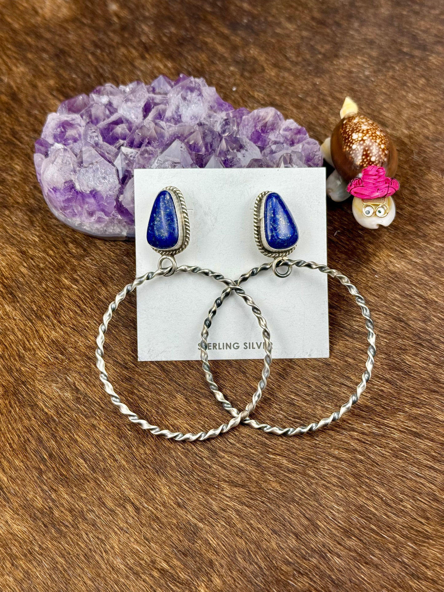 Lapis Sterling Silver Teardrop Hoop Earrings