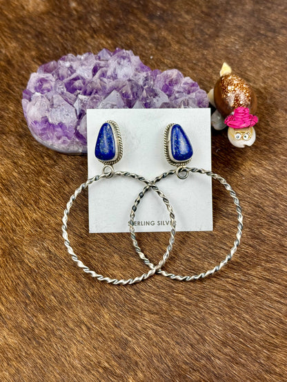 Lapis Sterling Silver Teardrop Hoop Earrings