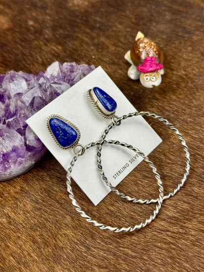 Lapis Sterling Silver Teardrop Hoop Earrings