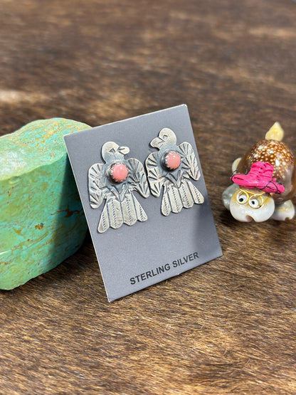 Single Stone Thunder Bird Pink Conch Earring