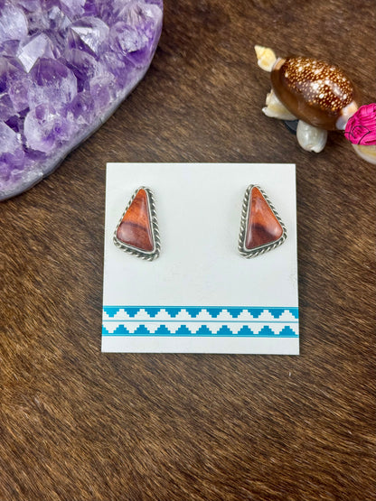 Spiny Oyster Sterling Silver Triangle Twist Earrings