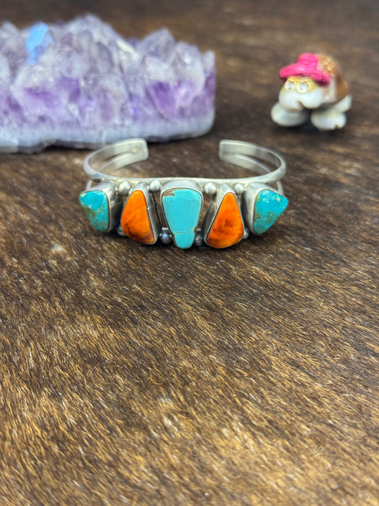 Kingman Turquoise and Spiny Row Bracelet