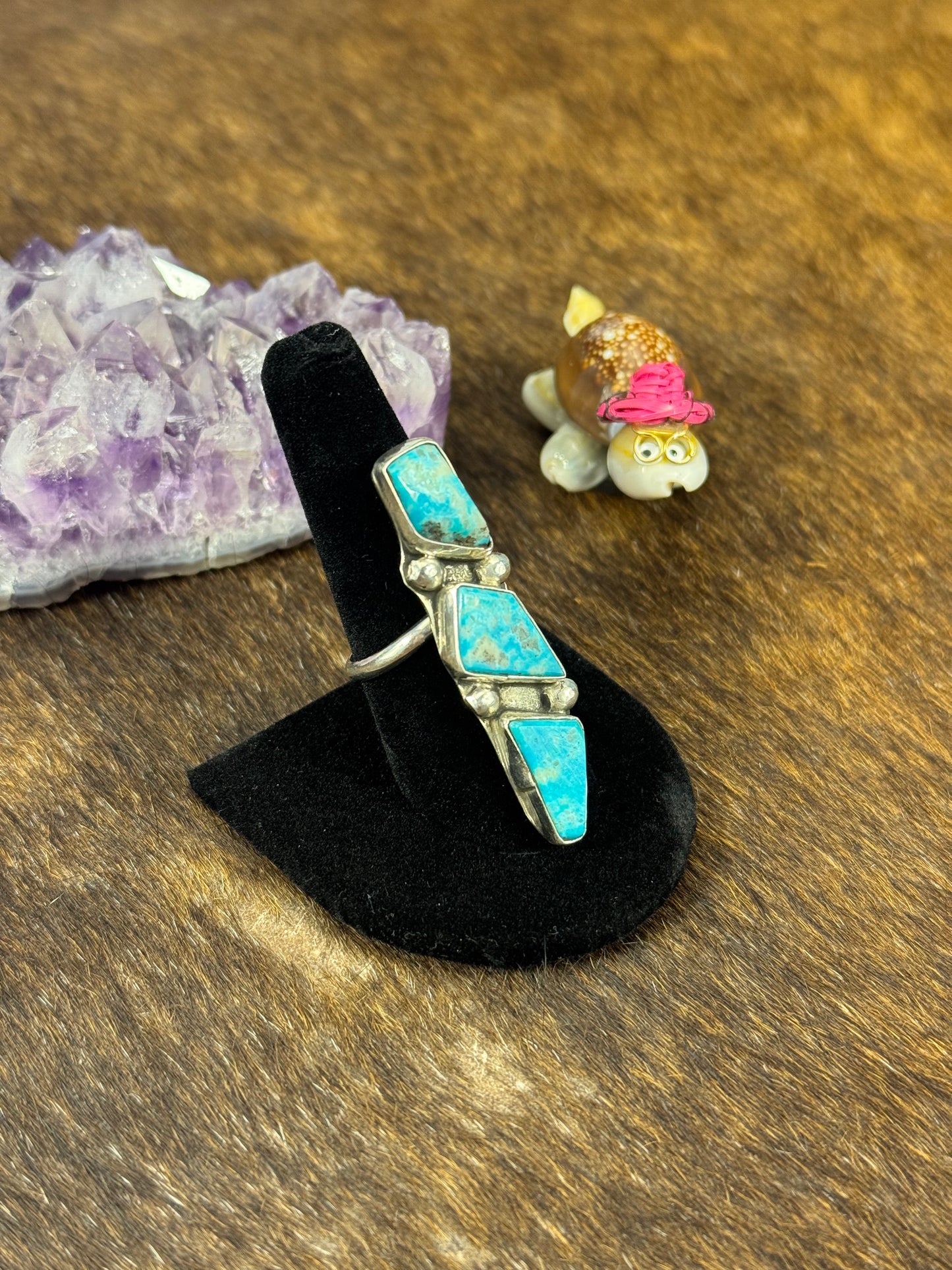 Kingman Turquoise Free Form 3 Stone Ring