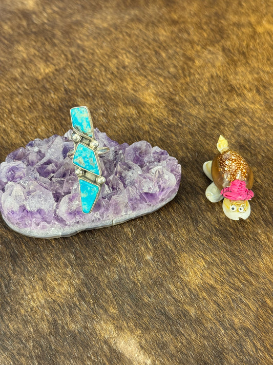 Kingman Turquoise Free Form 3 Stone Ring