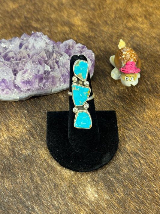 Kingman Turquoise Free Form 3 Stone Ring