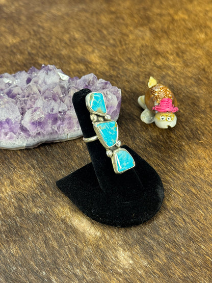 Kingman Turquoise Free Form 3 Stone Ring