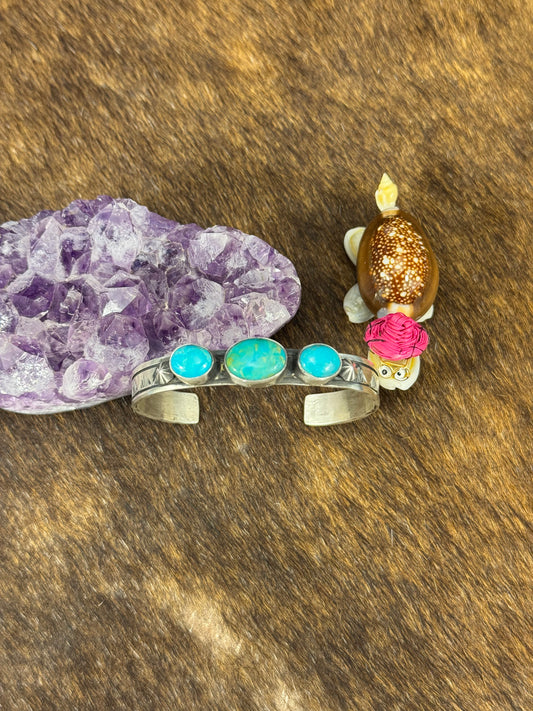 Kingman Turquoise 3 Stone Bar Bracelet