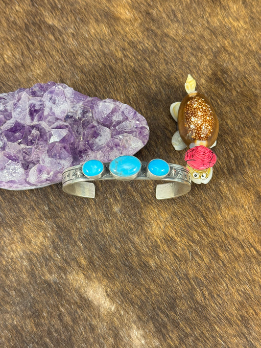 Kingman Turquoise 3 Stone Bar Bracelet