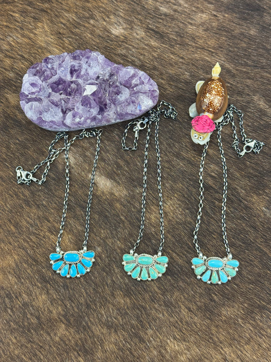 Kingman Turquoise Half Cluster Necklace