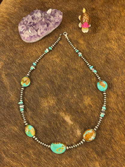 Kingman Turquoise Multi Chunk 4mm Sterling Pearl Necklace