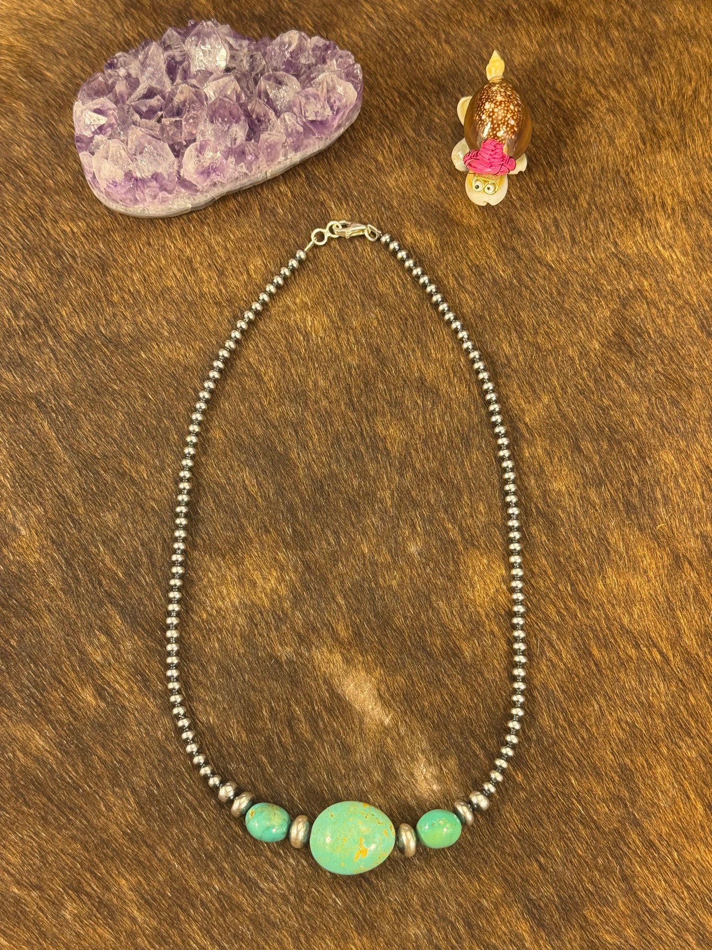 Kingman Turquoise Chunk 4mm Sterling Pearl Necklace