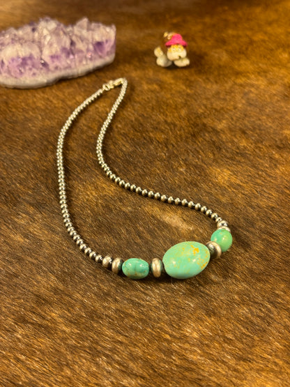 Kingman Turquoise Chunk 4mm Sterling Pearl Necklace