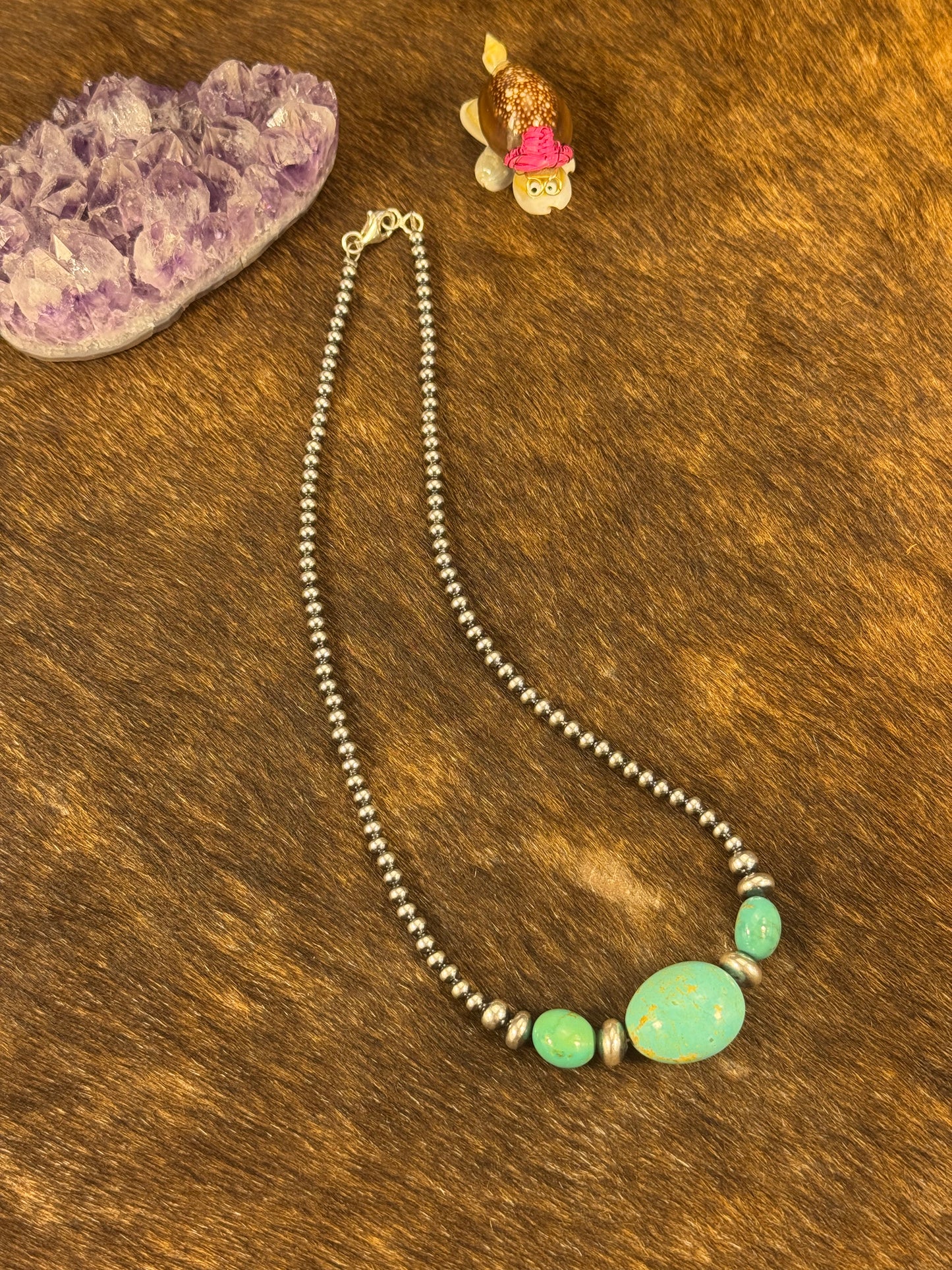 Kingman Turquoise Chunk 4mm Sterling Pearl Necklace