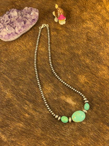 Kingman Turquoise Chunk 4mm Sterling Pearl Necklace