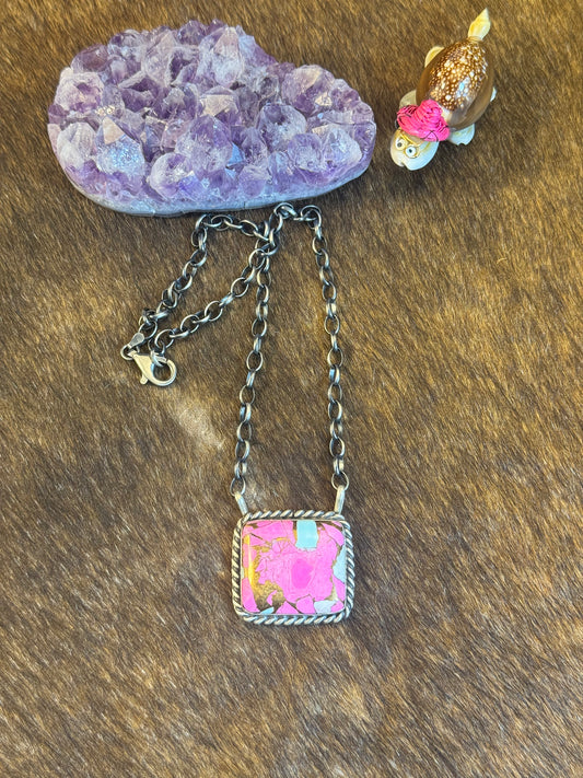 Cotton Candy Square Fixed Pendant Necklace
