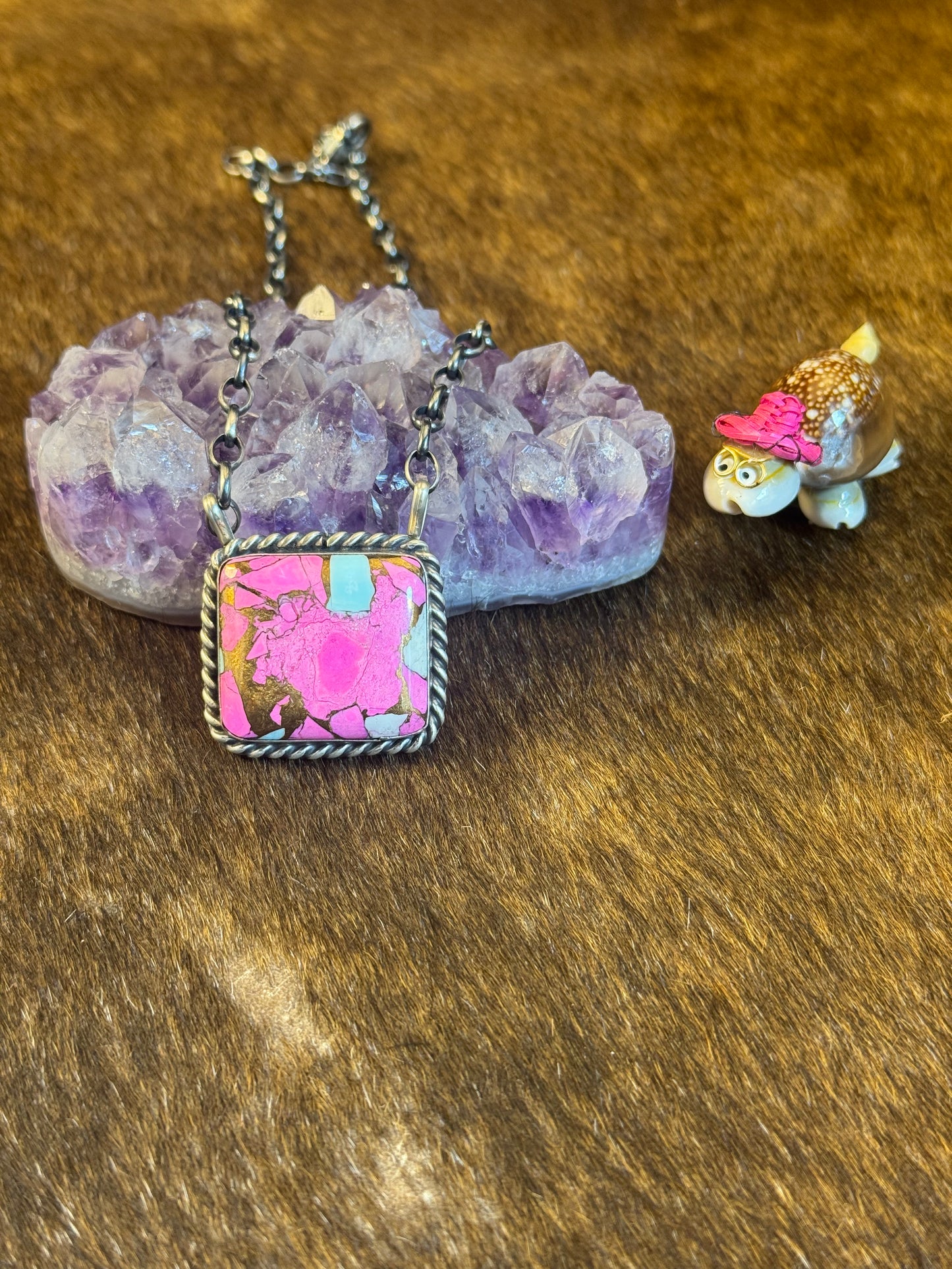 Cotton Candy Square Fixed Pendant Necklace