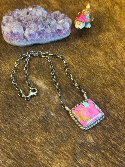Cotton Candy Square Fixed Pendant Necklace