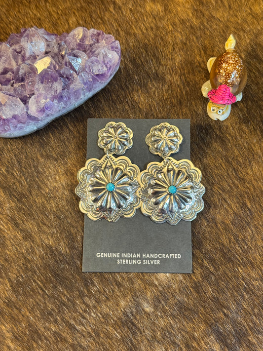 Sterling Silver Kingman Turquoise Stamp Earring