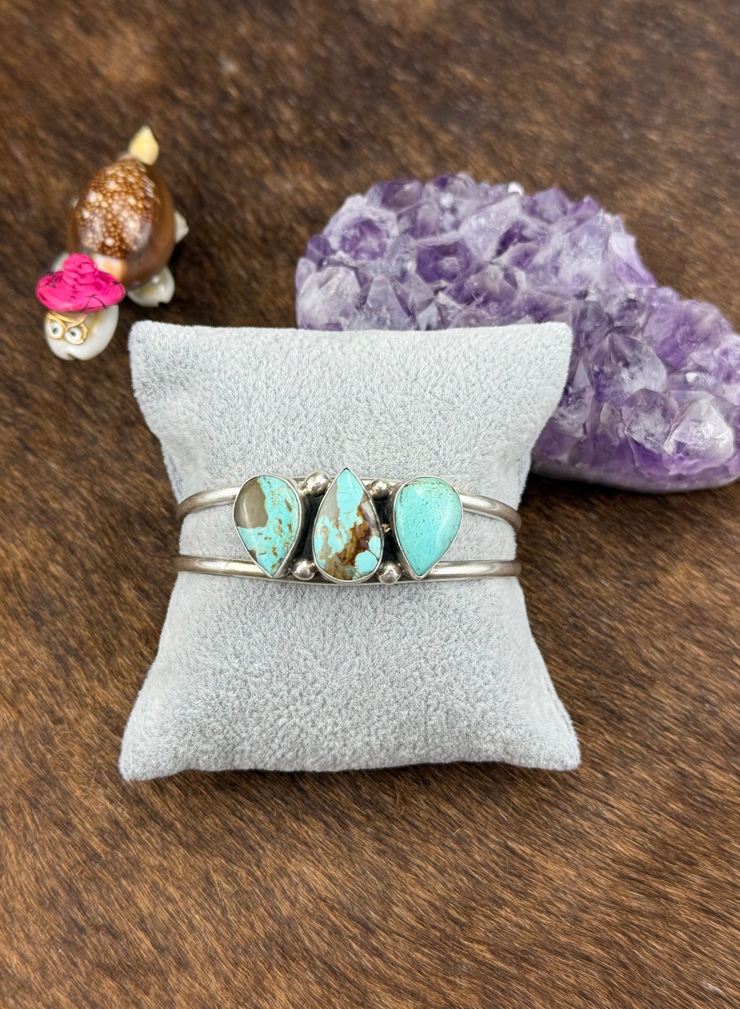 #8 Turquoise Sterling Silver Three Stone Cuff
