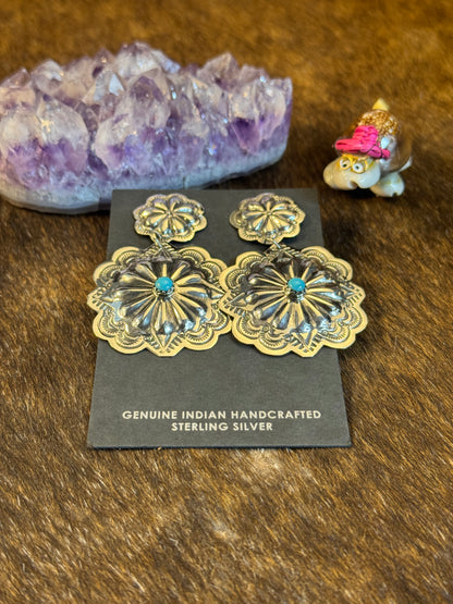 Sterling Silver Kingman Turquoise Stamp Earring