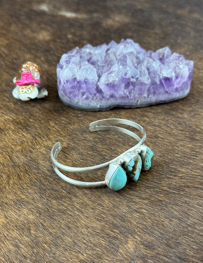 #8 Turquoise Sterling Silver Three Stone Cuff