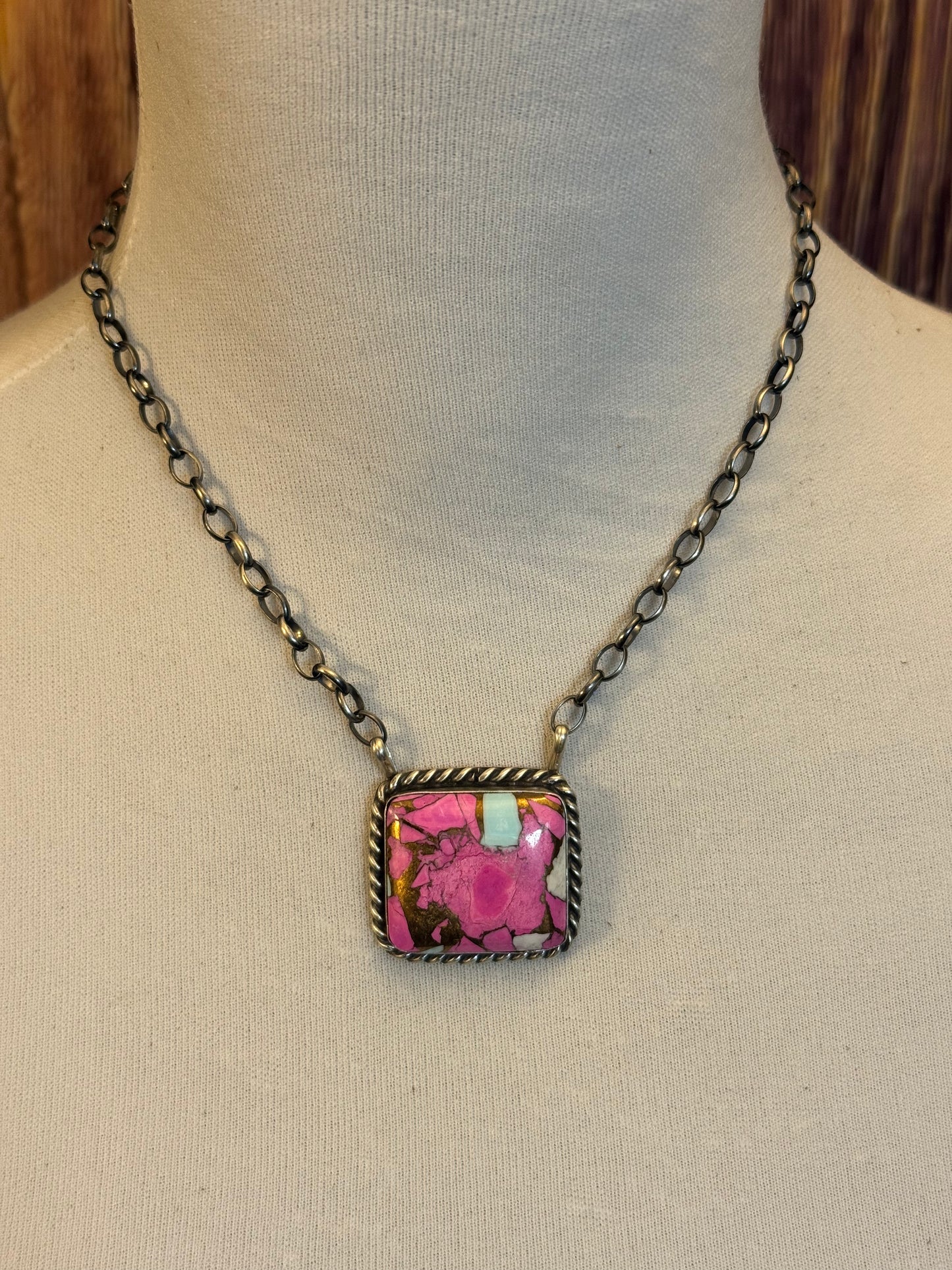 Cotton Candy Square Fixed Pendant Necklace