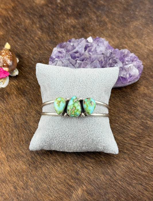 Sonoran Turquoise Sterling Silver Three Stone Cuff