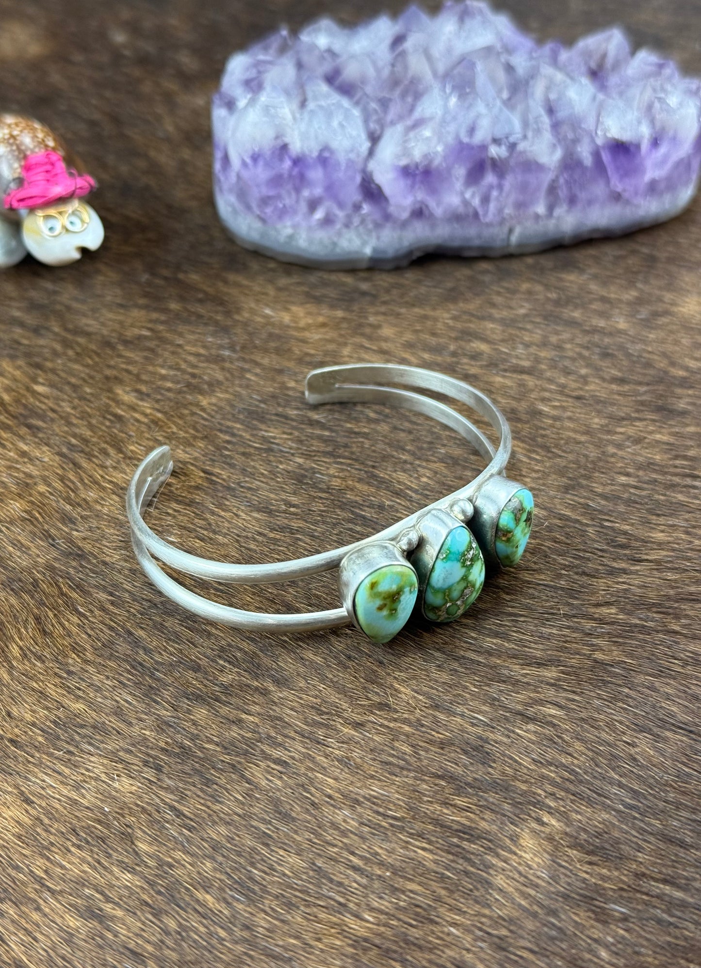 Sonoran Turquoise Sterling Silver Three Stone Cuff