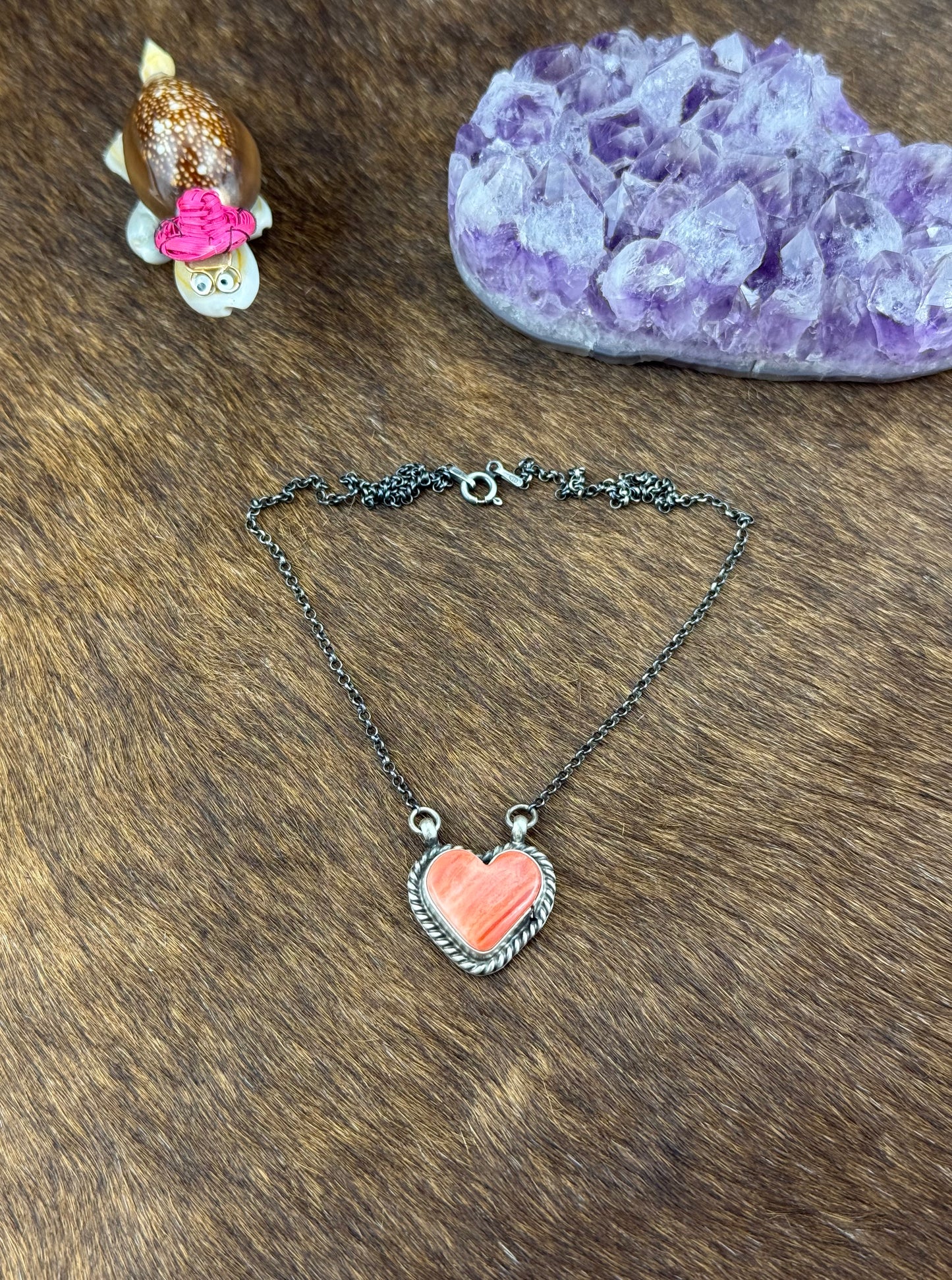 Red Spiny Sterling Silver Heart Necklace