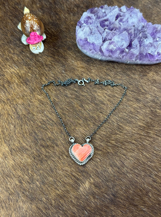 Red Spiny Sterling Silver Heart Necklace