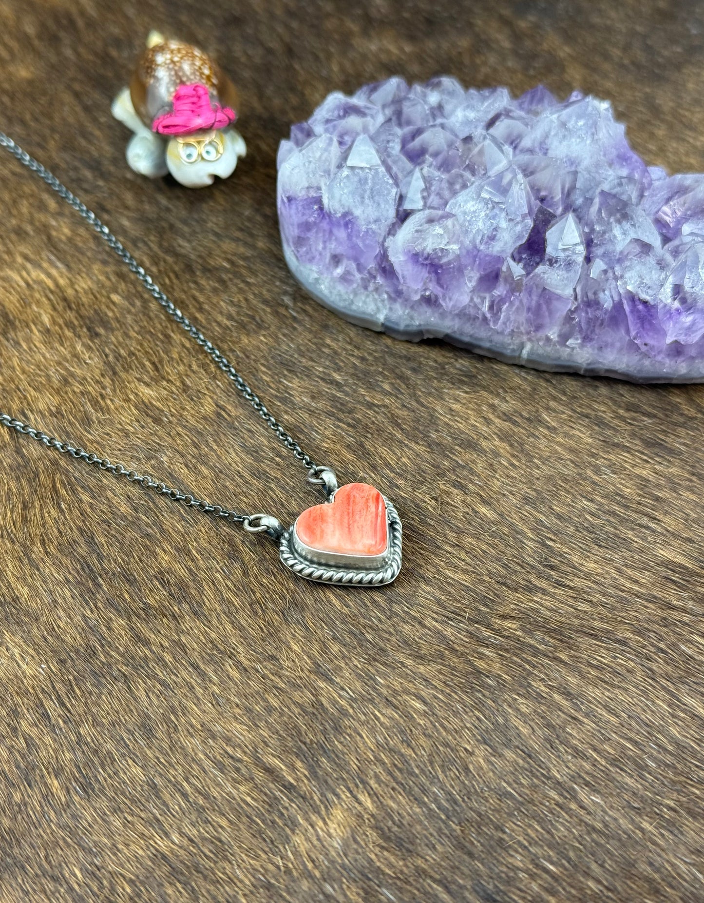 Red Spiny Sterling Silver Heart Necklace